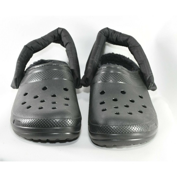 CROCS Black Clog with Fur Lining with Padded Heel Straps Shoe (Men's Size 12) - Picture 4 of 7